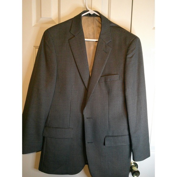 Joseph & Feiss Gold Wool Blazer Houndstooth Classic Fit Sport Coat 40‎ Long - Picture 1 of 4